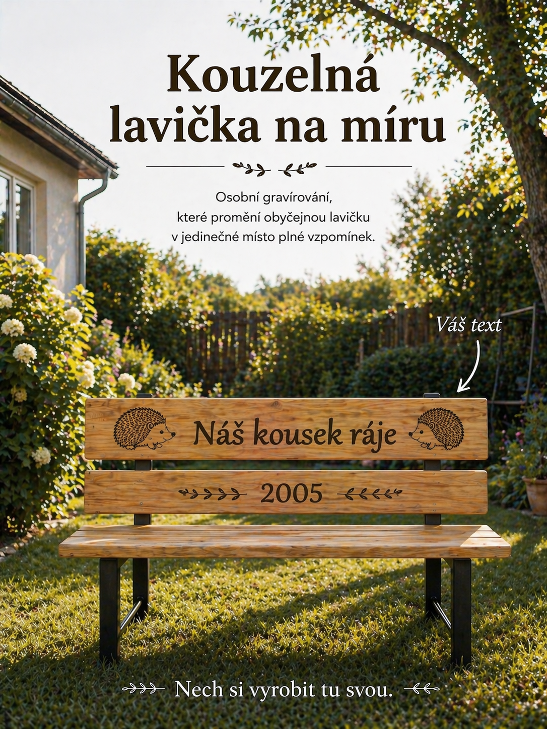 Personalizovaná lavička z masivního dřeva s gravírováním na míru